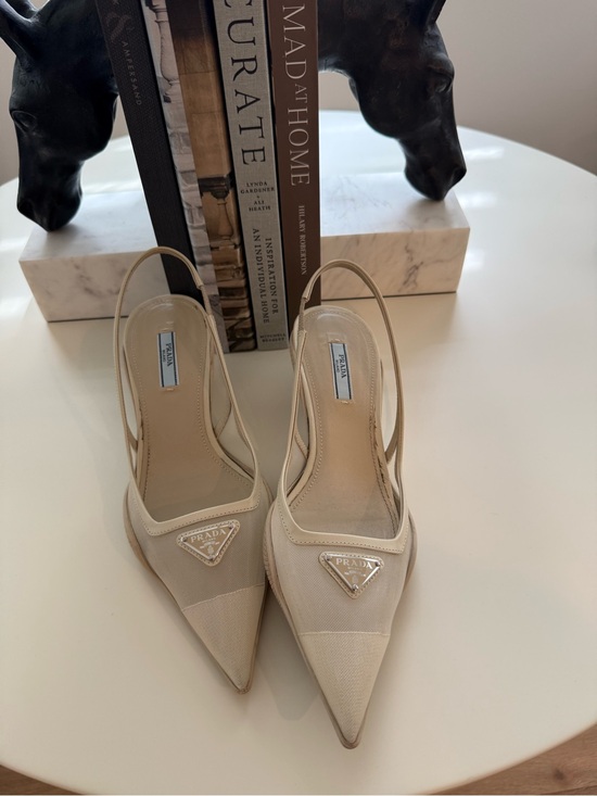 Prada Shoes - Prada Cream Pointed-Toe Slingback Pumps